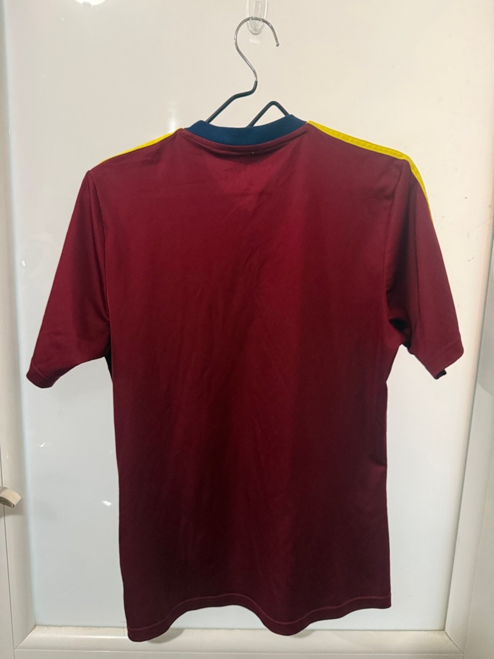 adidas Red & Navy Vertical Stripe Soccer Jersey with Yellow Accents - Picture 2 of 2